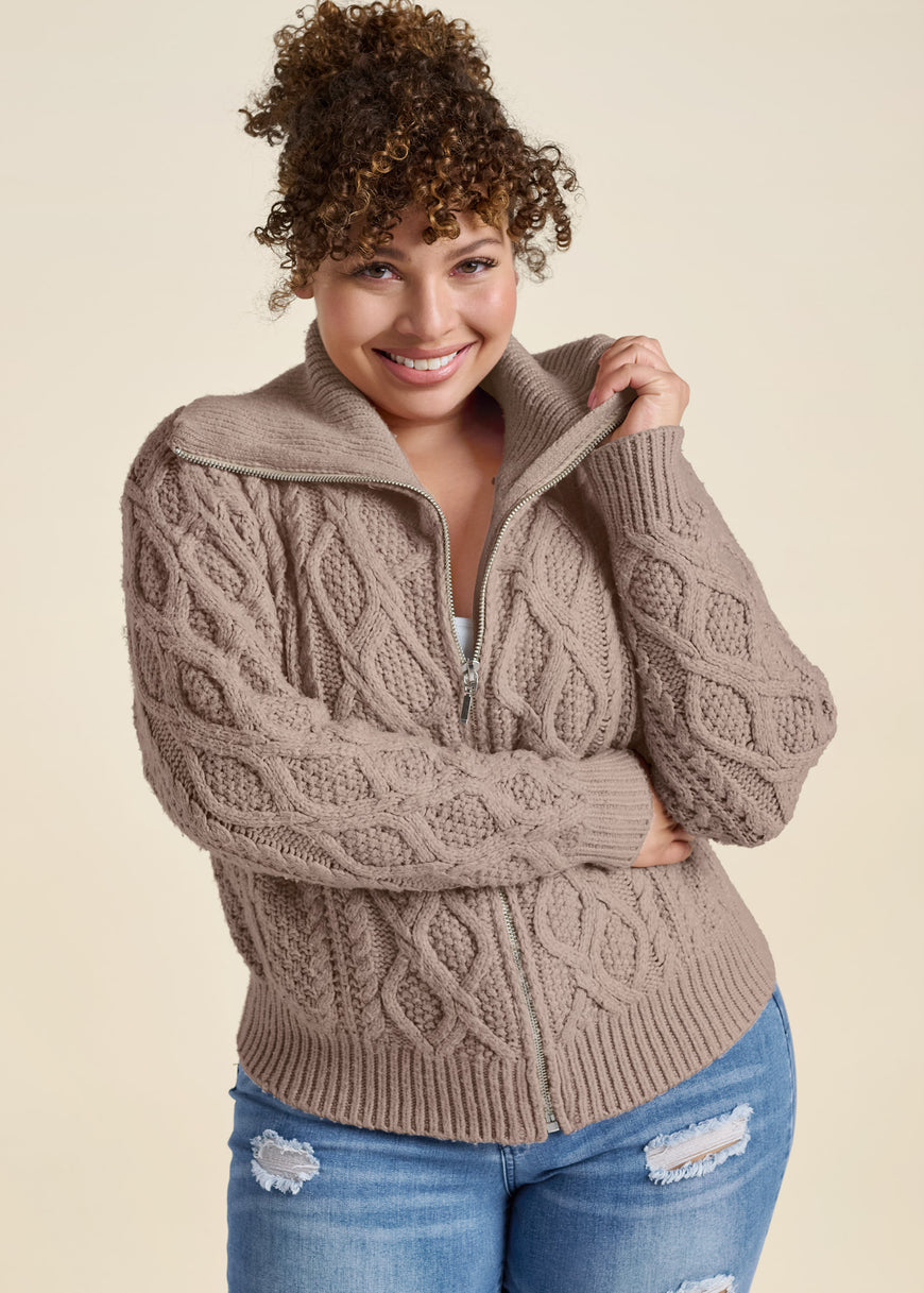 Knit Zip Sweater - Taupe – VENUS