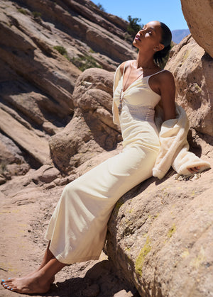 Faux Fur Bomber Jacket With Fringe Detail - White - thumbnail-9