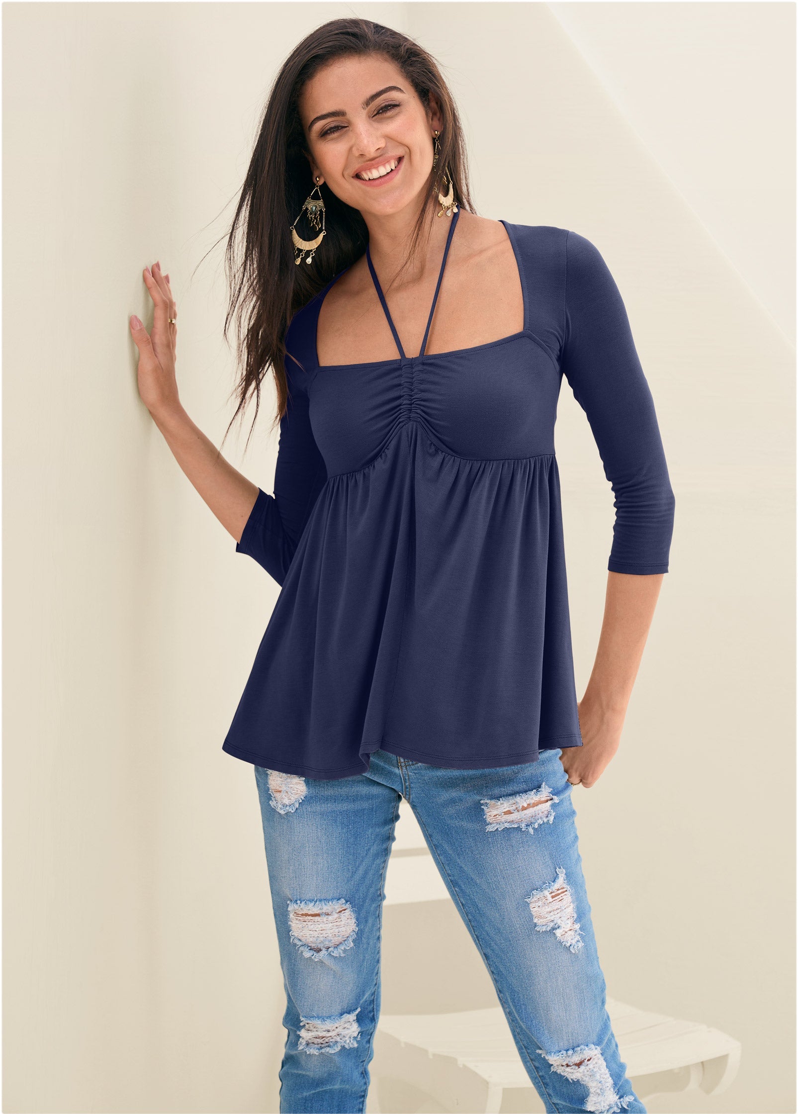 Babydoll Halter-Tie Top - Navy – VENUS