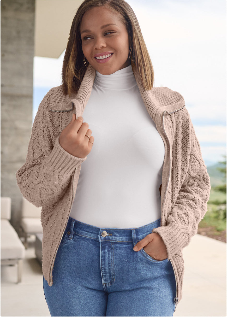 Knit Zip Sweater - Taupe – VENUS