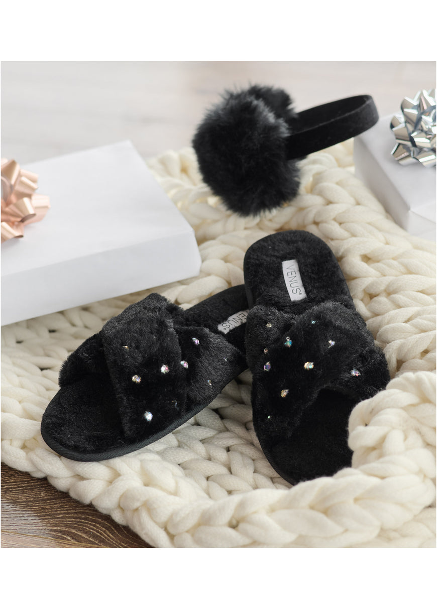 Faux Leather Puffer Jacket - Black