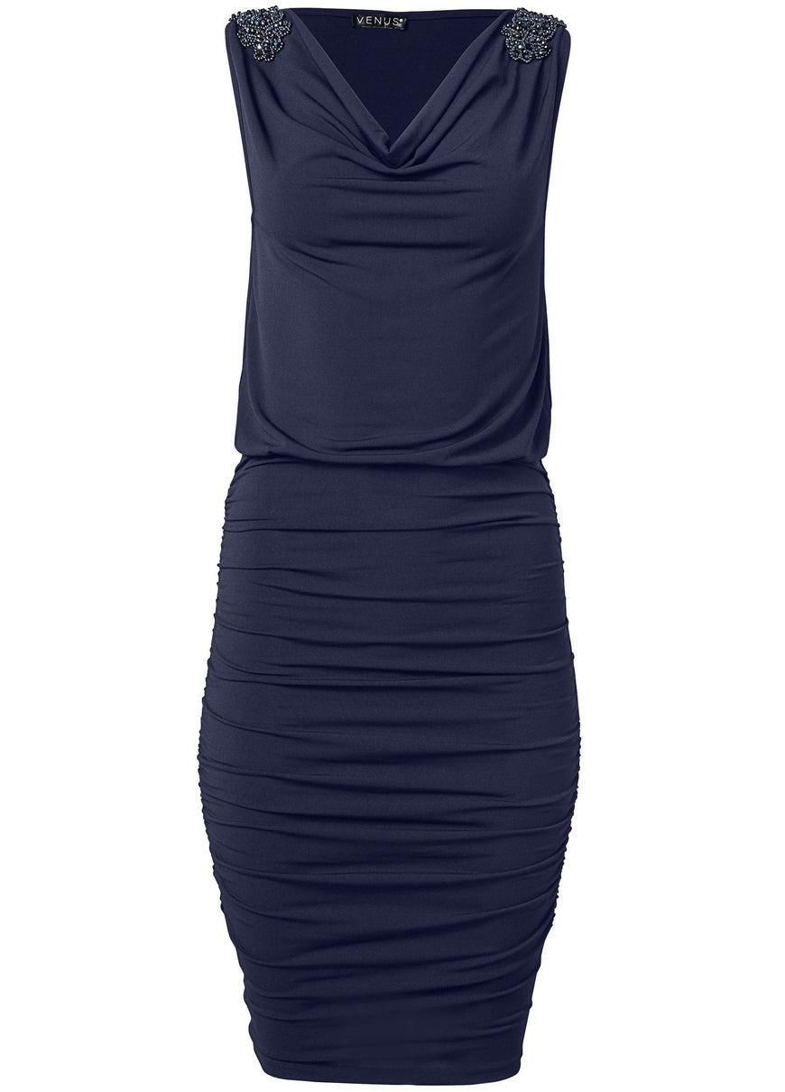 Embellished Sleeve Dress - Navy – VENUS