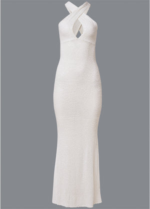 Sequin Keyhole Gown  - White - thumbnail-5