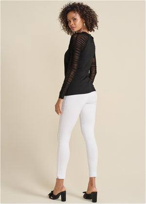 Mesh Ruched Top - Black - thumbnail-3