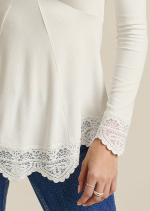 Babydoll Lace Trim Top - Cloud Dancer - thumbnail-4