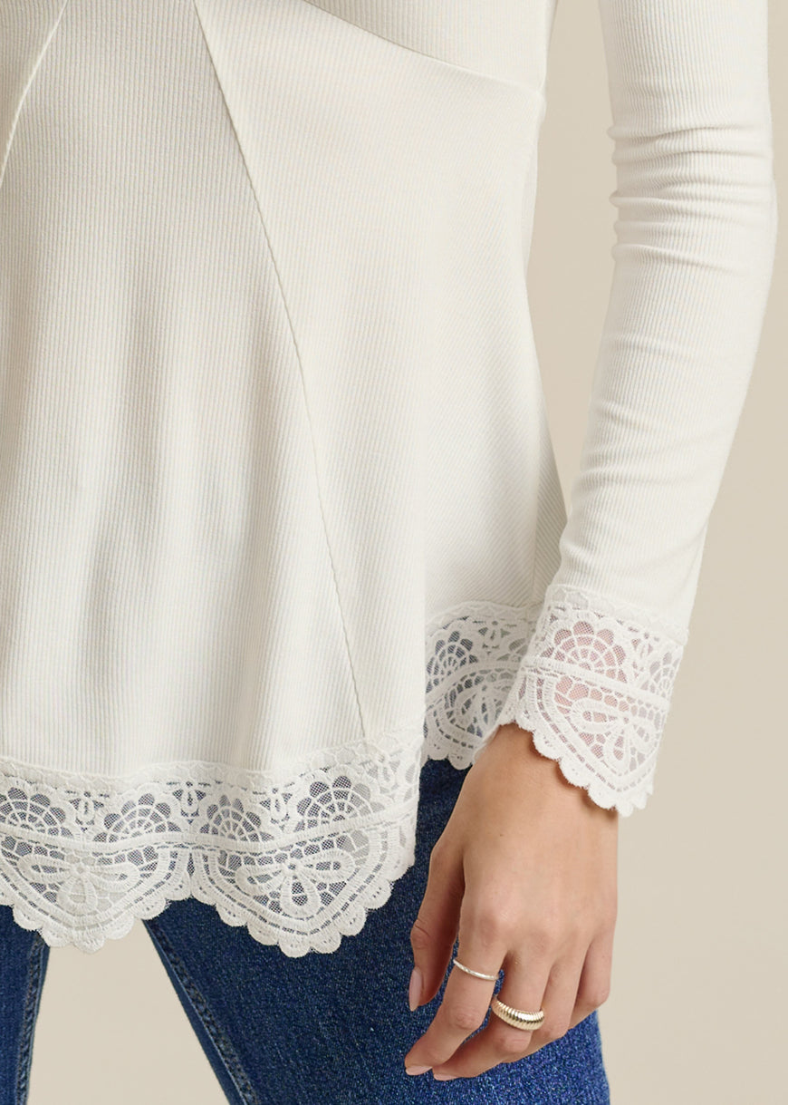 Babydoll Lace Trim Top - Cloud Dancer