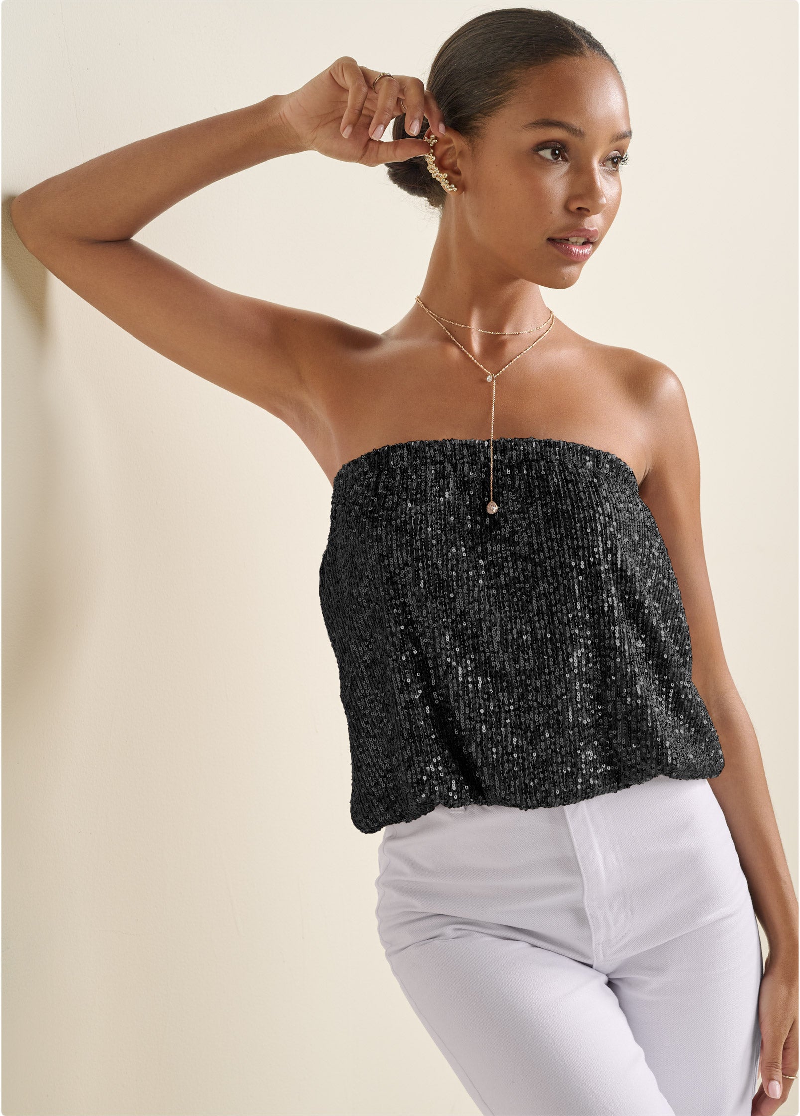 black sparkly tube top