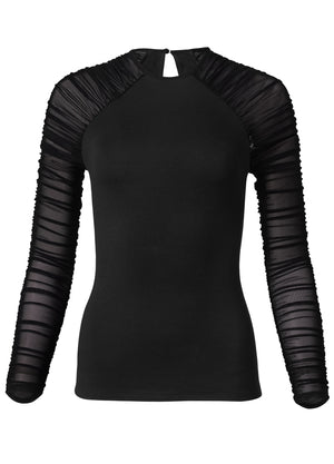Mesh Ruched Top - Black - thumbnail-6