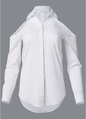 Cold-Shoulder Button-Up Top - White - thumbnail-6