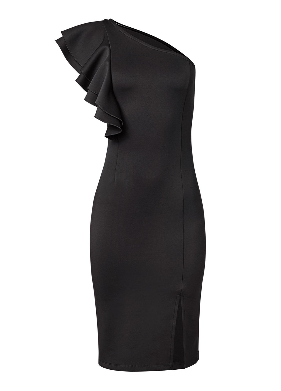 One-Shoulder Ruffle Dress - Black – VENUS