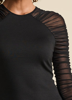 Mesh Ruched Top - Black - thumbnail-4