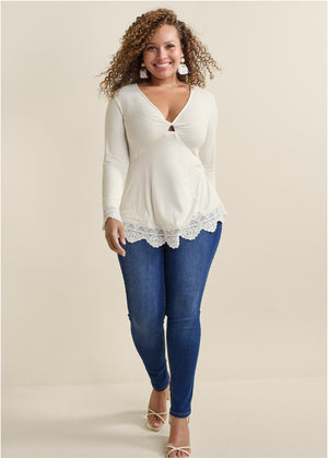 Babydoll Lace Trim Top - Cloud Dancer - thumbnail-9