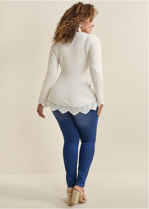 Babydoll Lace Trim Top - Cloud Dancer - thumbnail-10