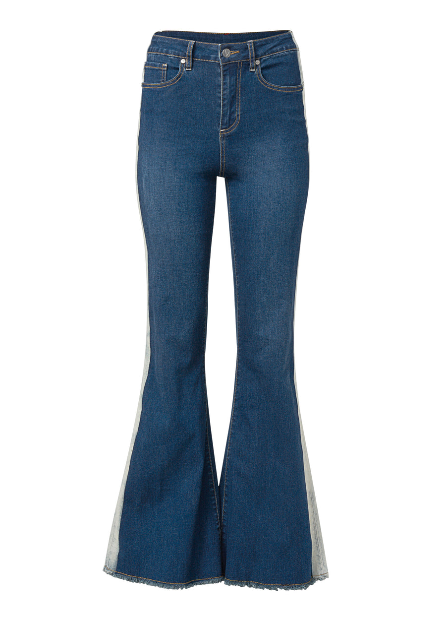 Side Stripe Flare Leg Jeans - Denim Multi