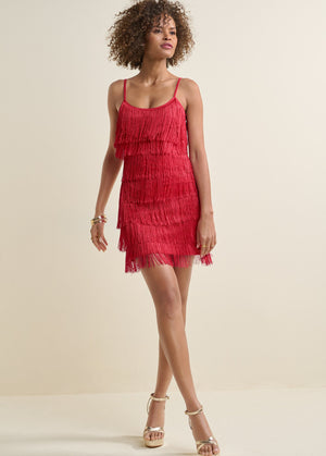 Tiered Fringe Mini Dress Red – VENUS
