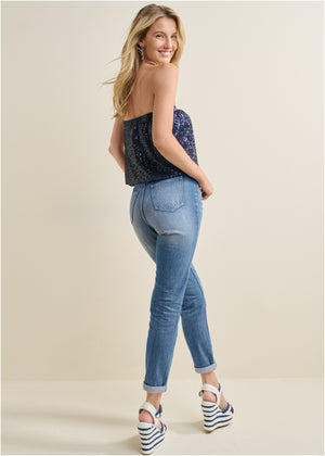 Sequin Tube Top - Navy - thumbnail-3