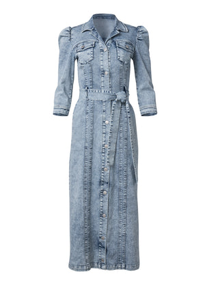 Tie-Waist Denim Midi Dress - Acid Wash - thumbnail-3