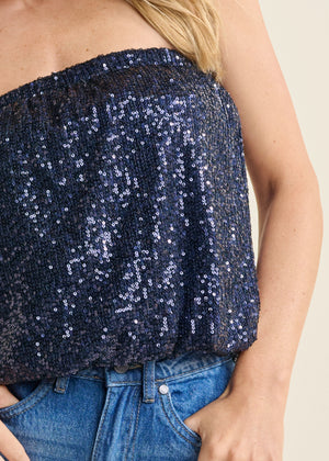 Sequin Tube Top - Navy - thumbnail-4