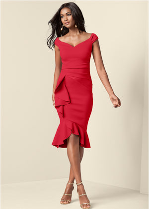 Ruffle Detail Dress - Red - thumbnail-6