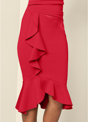 Ruffle Detail Dress - Red - thumbnail-4