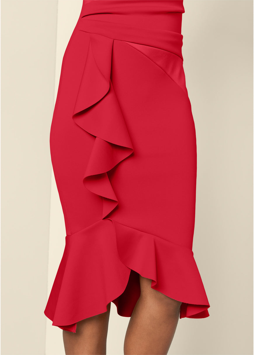 Ruffle Detail Dress - Red