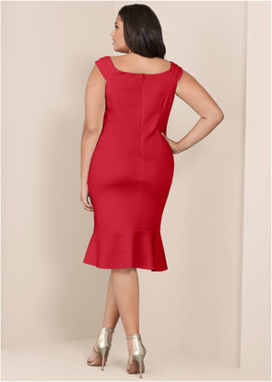Ruffle Detail Dress - Red - thumbnail-8