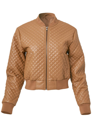 Faux-Leather Bomber Jacket - Tan - thumbnail-6