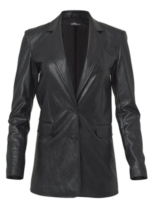 Faux-Leather Blazer - Jet Black - thumbnail-4
