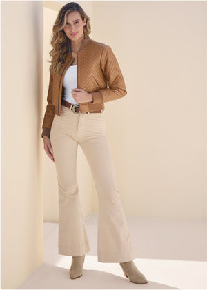 Faux-Leather Bomber Jacket - Tan - thumbnail-2
