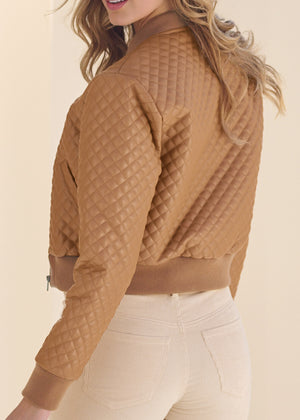 Faux-Leather Bomber Jacket - Tan - thumbnail-5