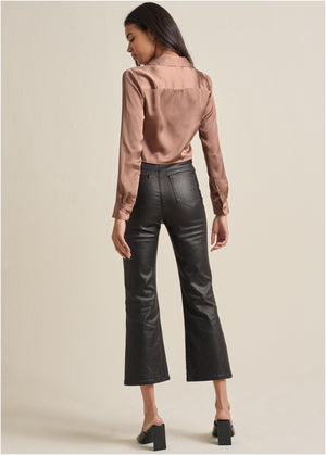 Satin Crop Blouse - Taupe - thumbnail-2
