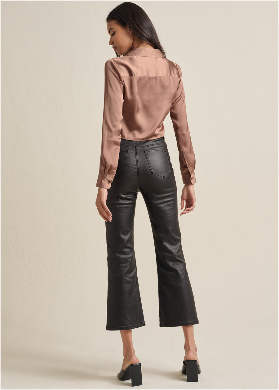 Satin Crop Blouse - Taupe