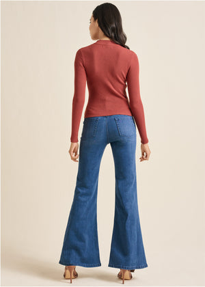 Ribbed Long Sleeve Top - Rust - thumbnail-2