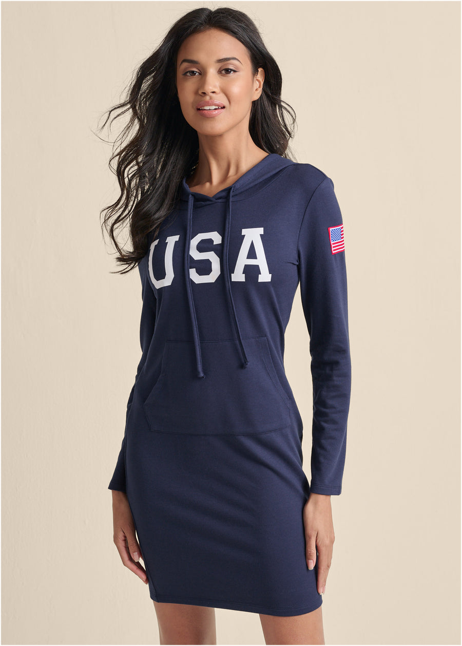 USA Hooded Lounge Dress - Navy