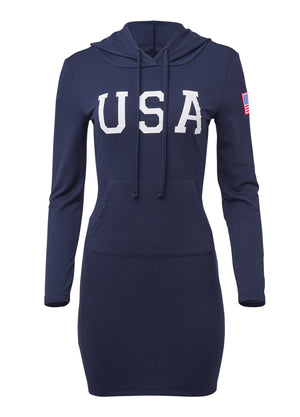 USA Hooded Lounge Dress - Navy - thumbnail-6