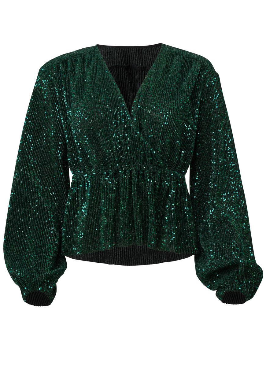 Allover Sequin Wrap Top - Green