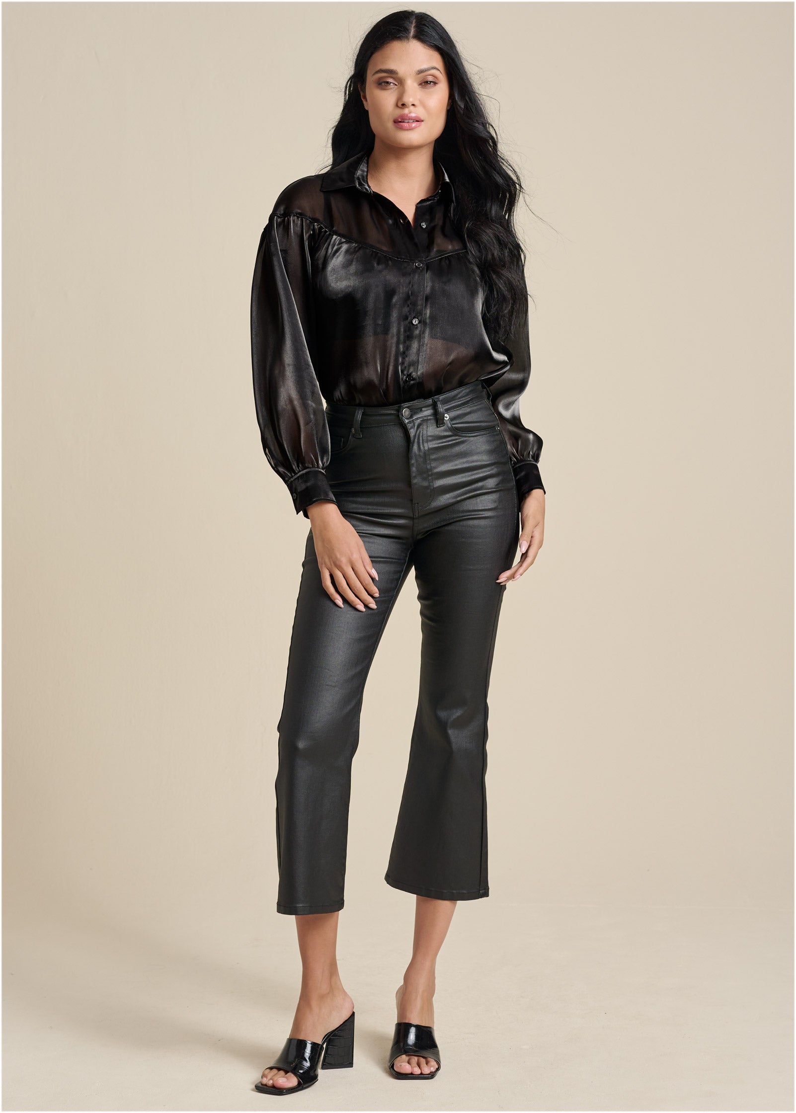 Coated Kick Flare Jeans - Jet Black – VENUS