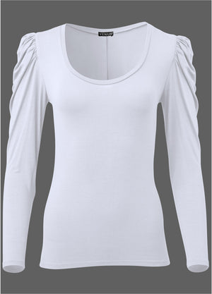 Puff Shoulder Long Sleeve Top White – VENUS - Main Image