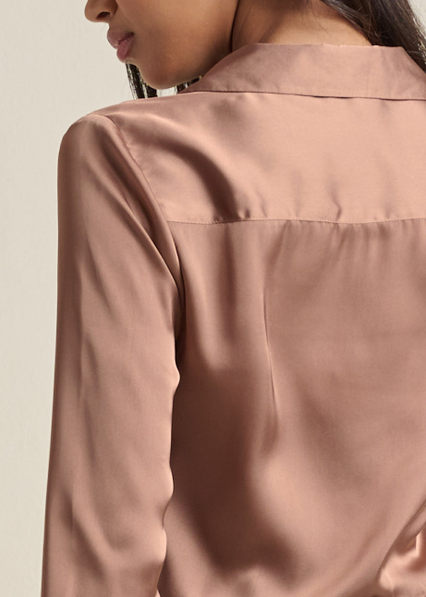 Satin Crop Blouse - Taupe