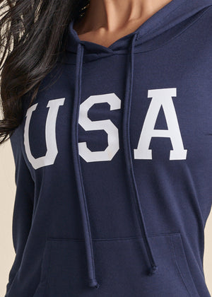USA Hooded Lounge Dress - Navy - thumbnail-4