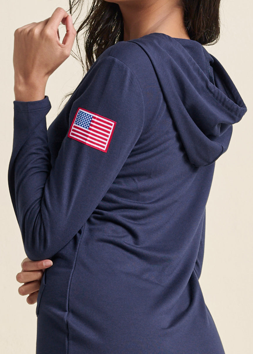 USA Hooded Lounge Dress - Navy