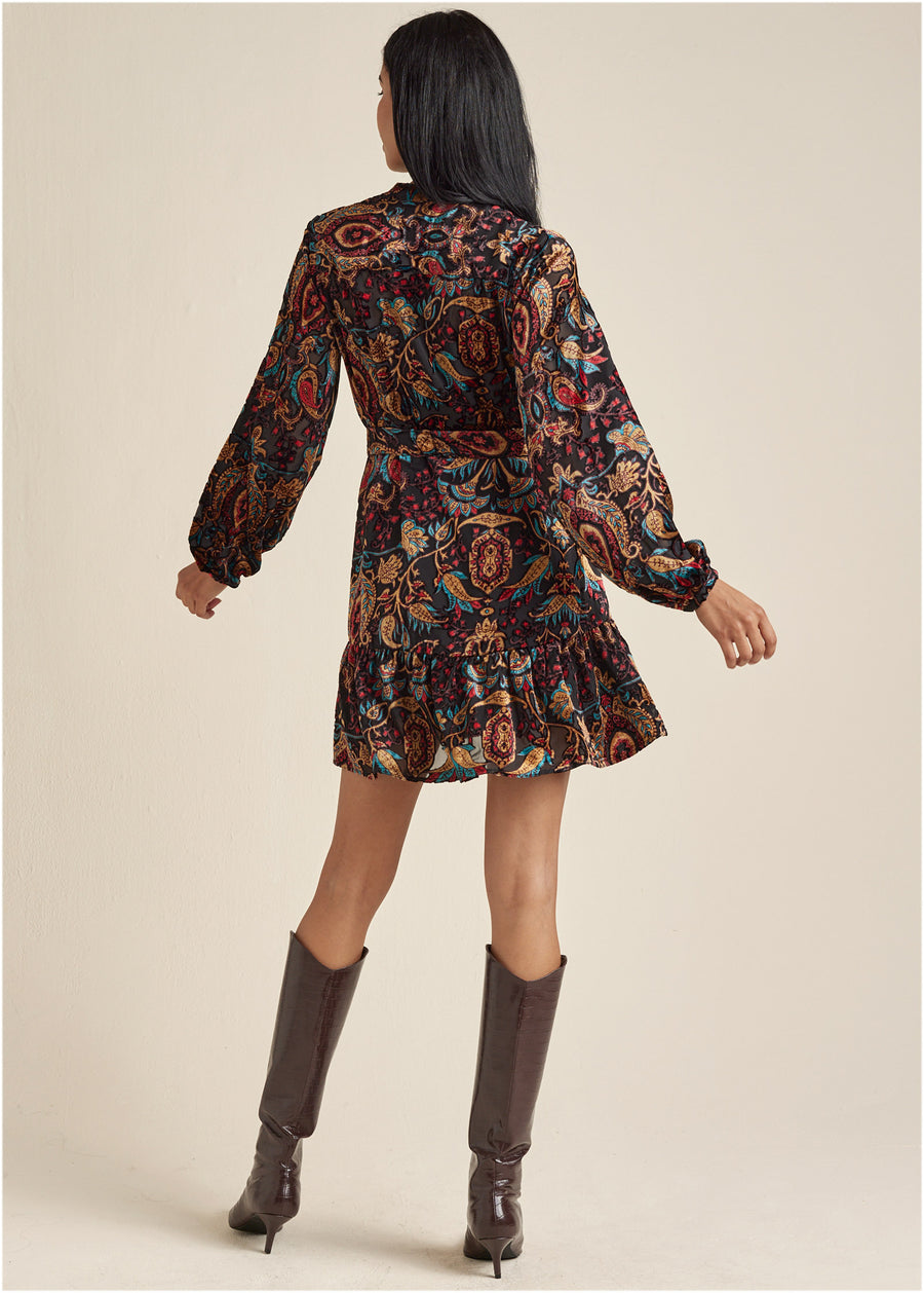 Burnout Velvet Mini Dress - Black Multi