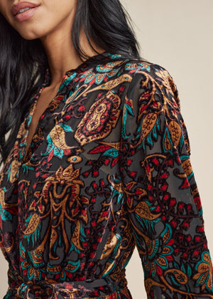 Burnout Velvet Mini Dress - Black Multi - thumbnail-4