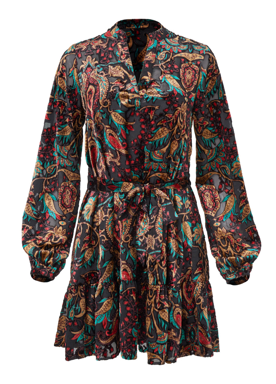 Burnout Velvet Mini Dress - Black Multi