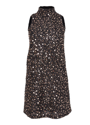 Mockneck Sequin Mini Dress - Black & Gold - thumbnail-5