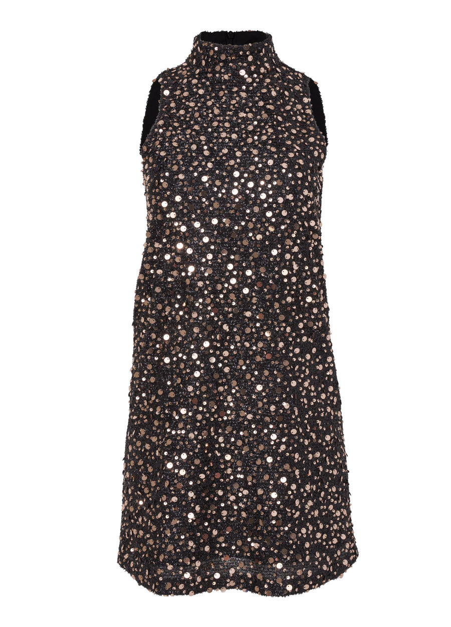 Mockneck Sequin Mini Dress - Black & Gold