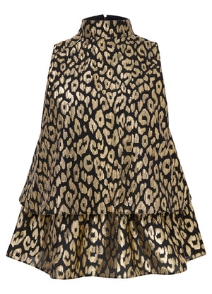 Tiered Hem Mock Neck Top - Black Multi - thumbnail-4