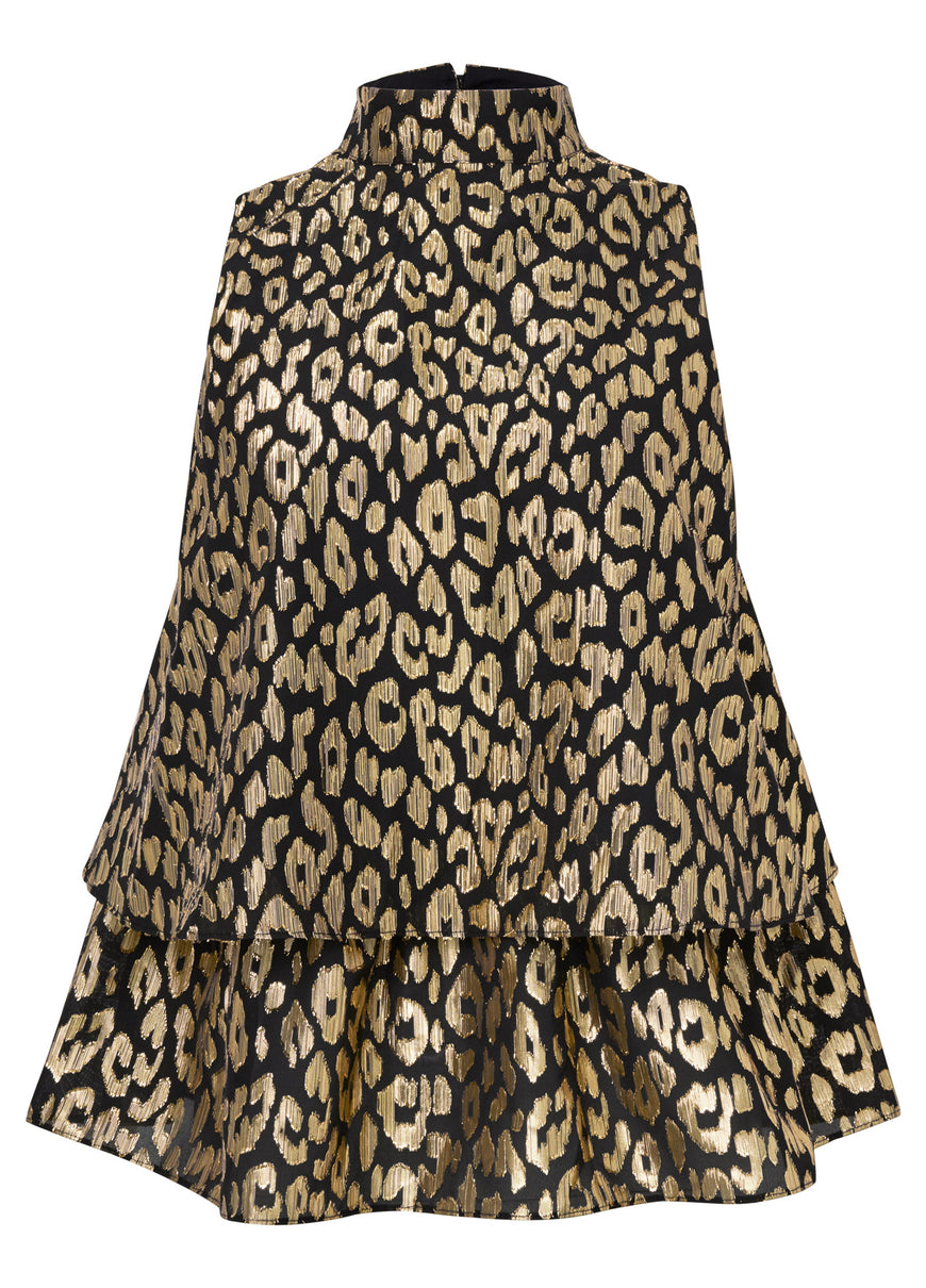 Tiered Hem Mock Neck Top - Black Multi