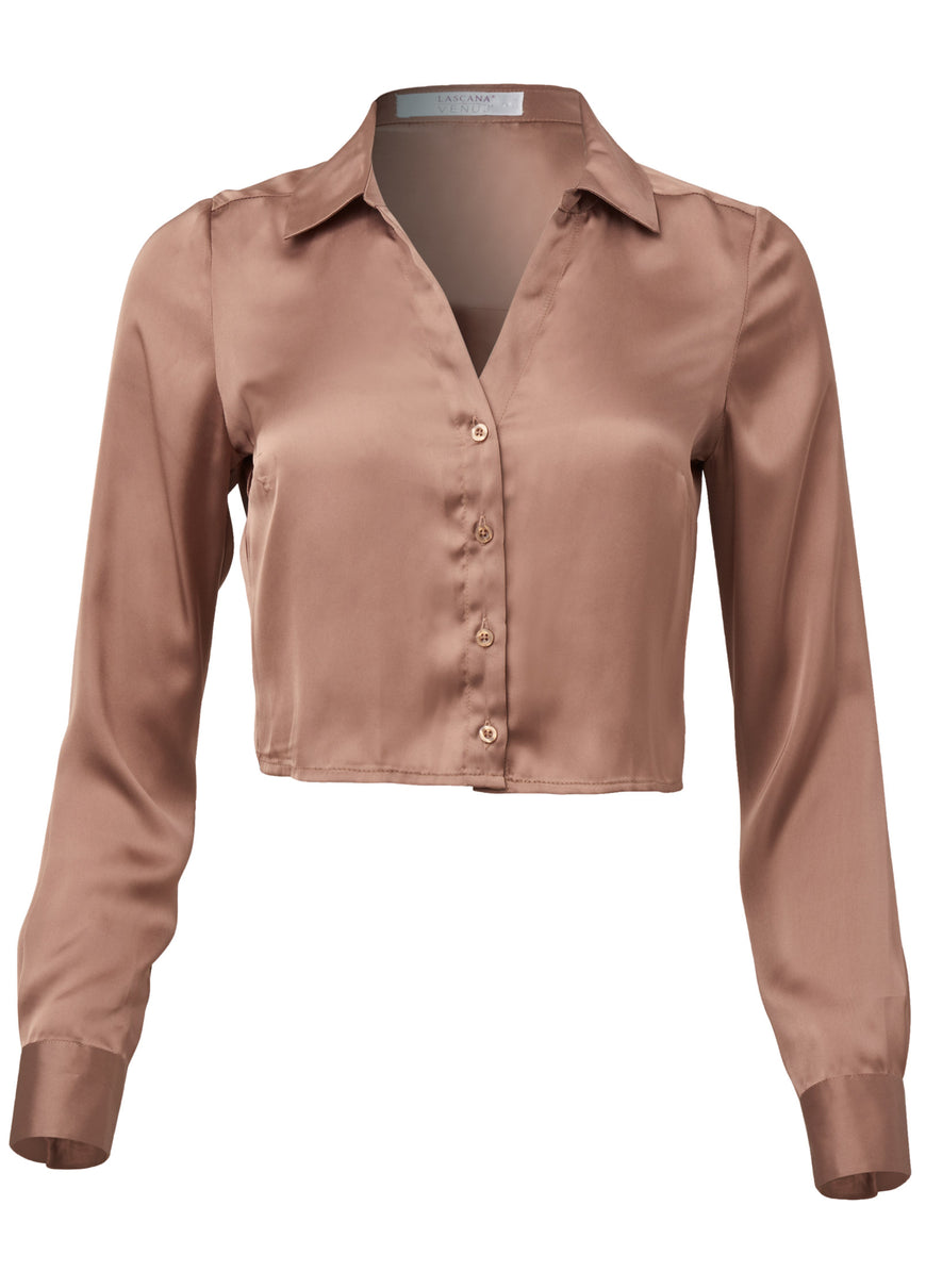 Satin Crop Blouse - Taupe