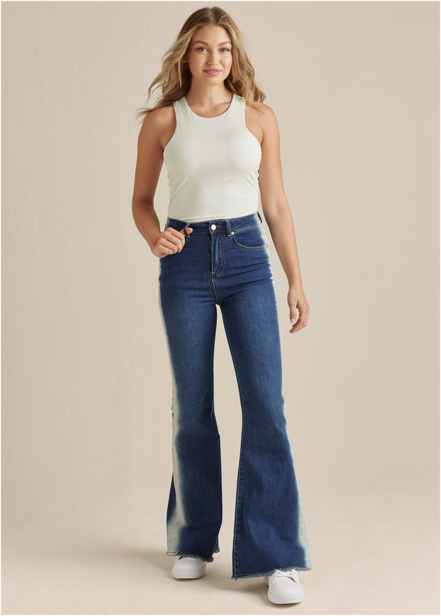 Side Stripe Flare Leg Jeans - Denim Multi